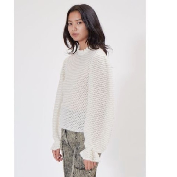 NWT Ulla Johnson Cream Laila Ruffled Alpaca-blend Lightweight Knit Sweater sz XL - Picture 5 of 16